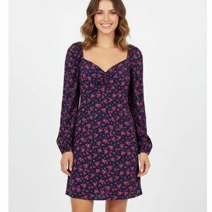 Francesca's Miami Sweetheart Neck Long Sleeve Floral Mini Dress - Size Small